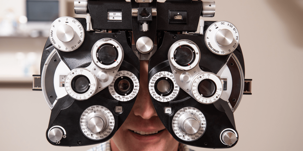 Male patient receiving eye exam